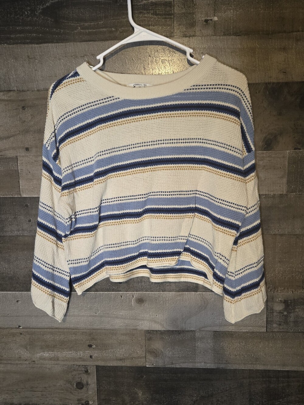 O'Neill Cream Sweater with Blue & Tan Stripes